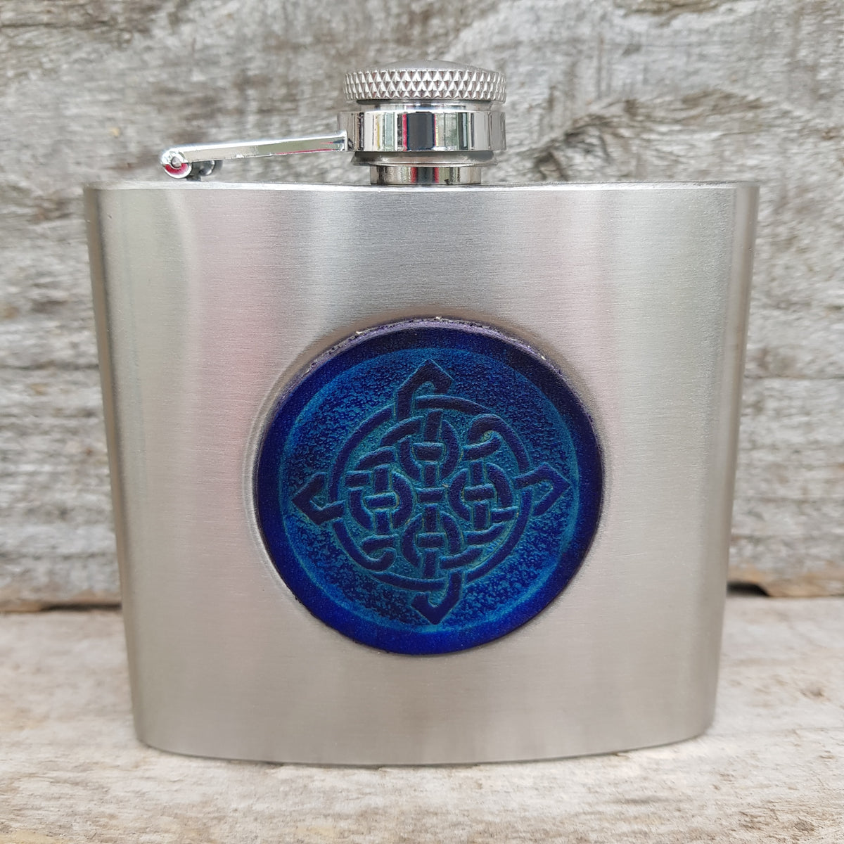 5oz Hip Flask with Navy Leather Pouch