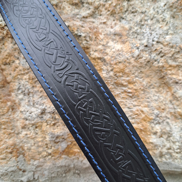 Celtic Black Wide with Blue Stitching AND Blue Edging